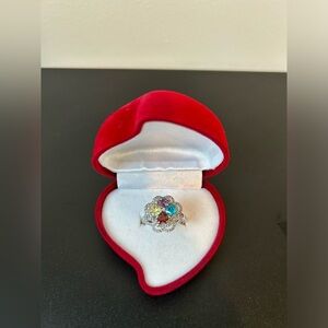 Four heart ring multi color silver ring